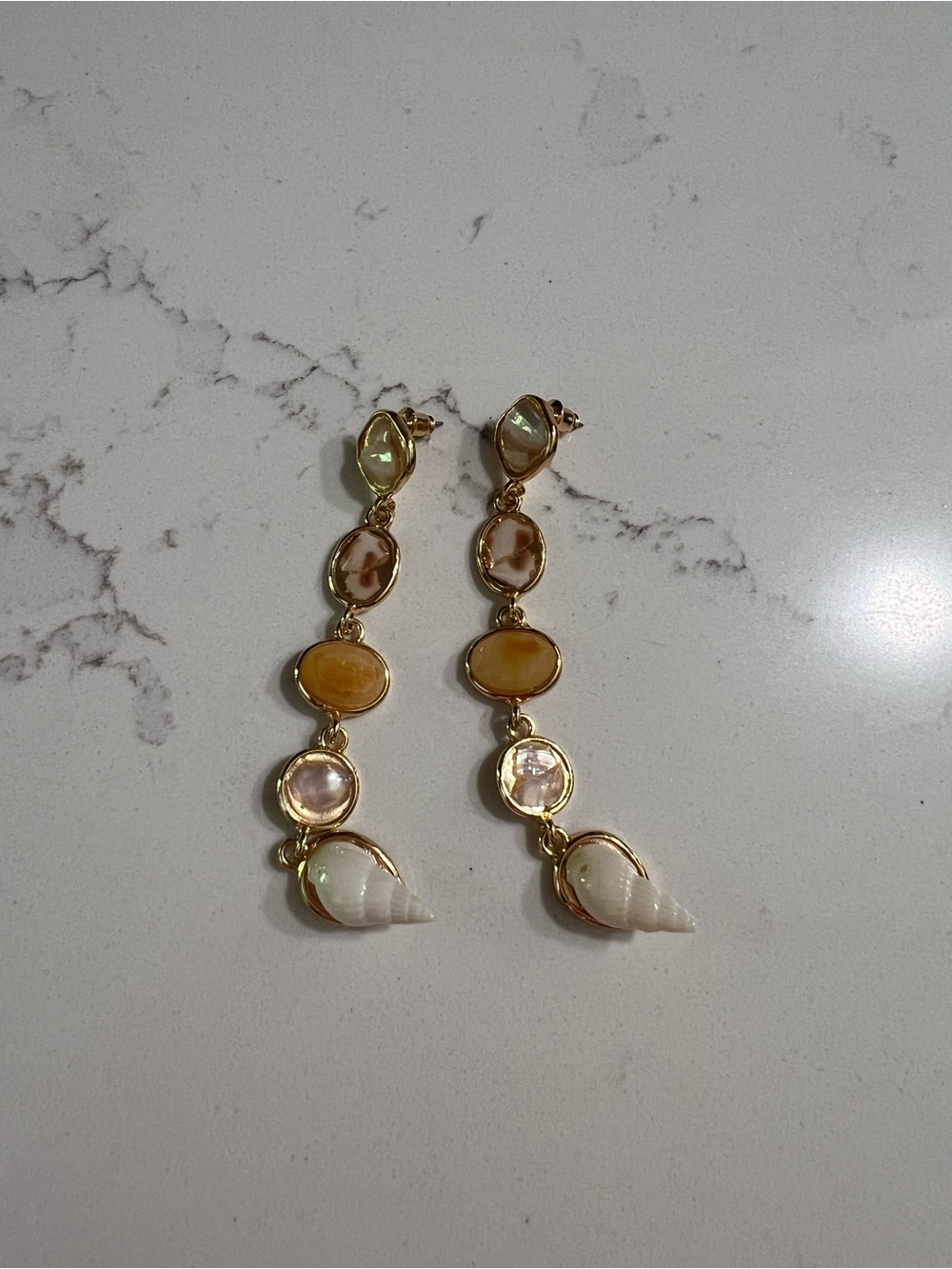 NWT Anthropologie Gold Tone Drop Shell Dangly Earrings